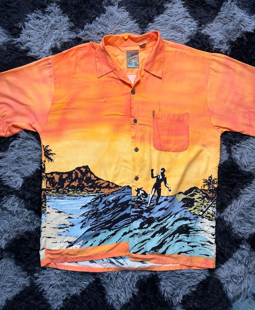 Vintage Pineapple Connection Surf Graphic Button-Down Shirt